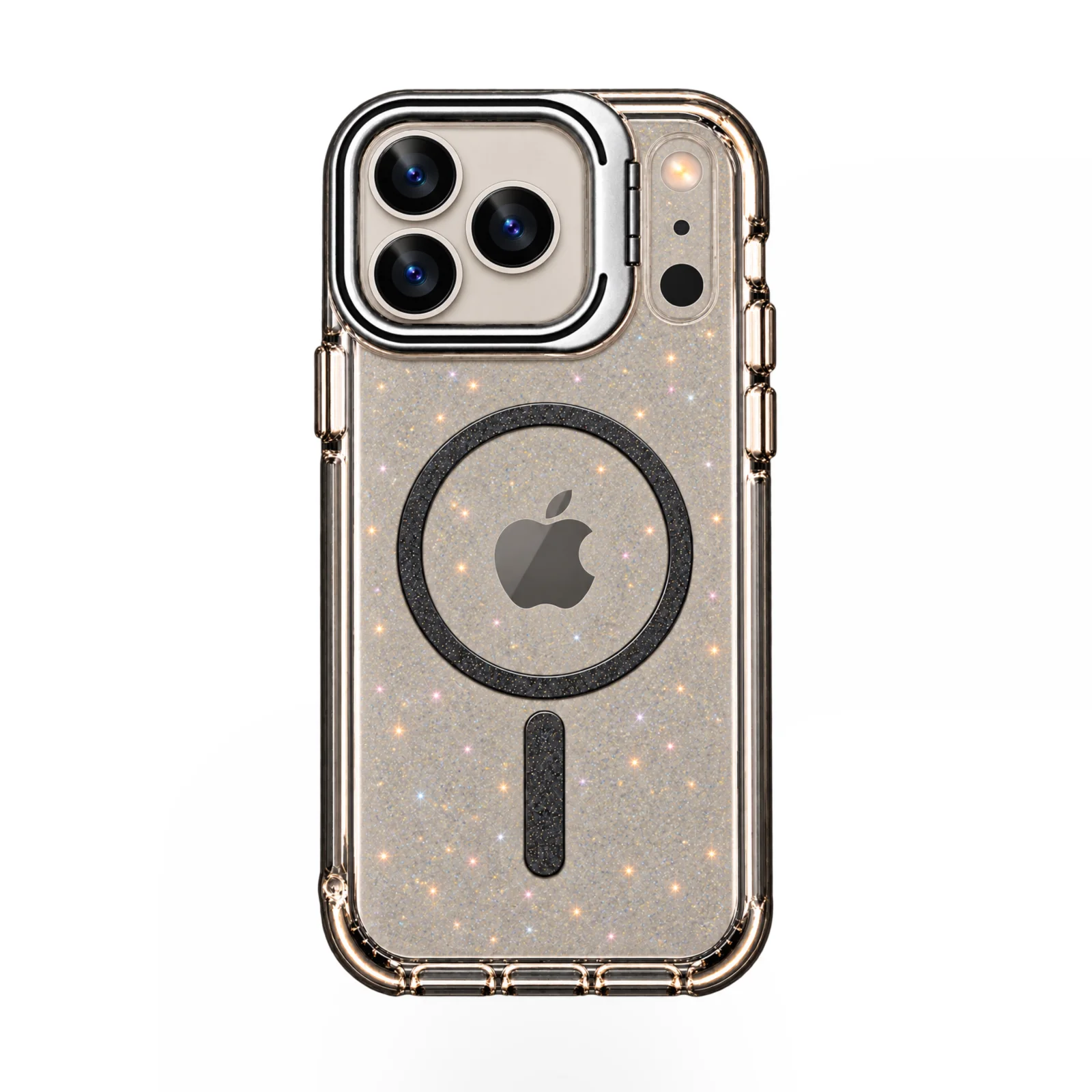 iPhone 17 Pro Max Stantlı Simli Şeffaf Kılıf